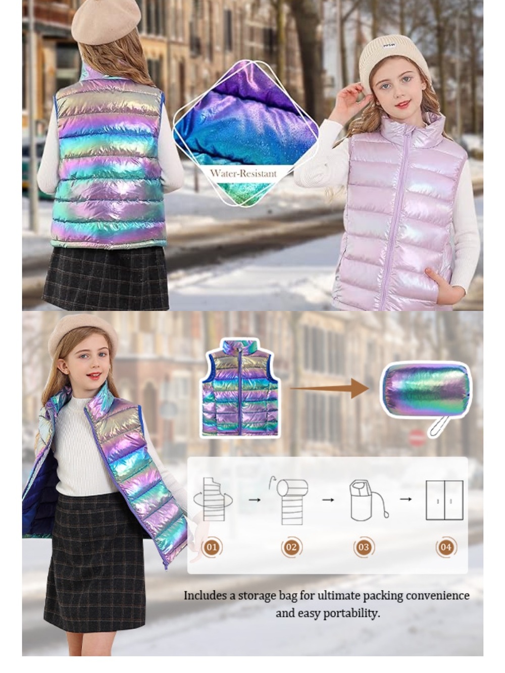 Cutemile Kids Puffer Vest Teal Iridescent Size Medium/7 - 8 Years - Brand New - Picture 12 of 12